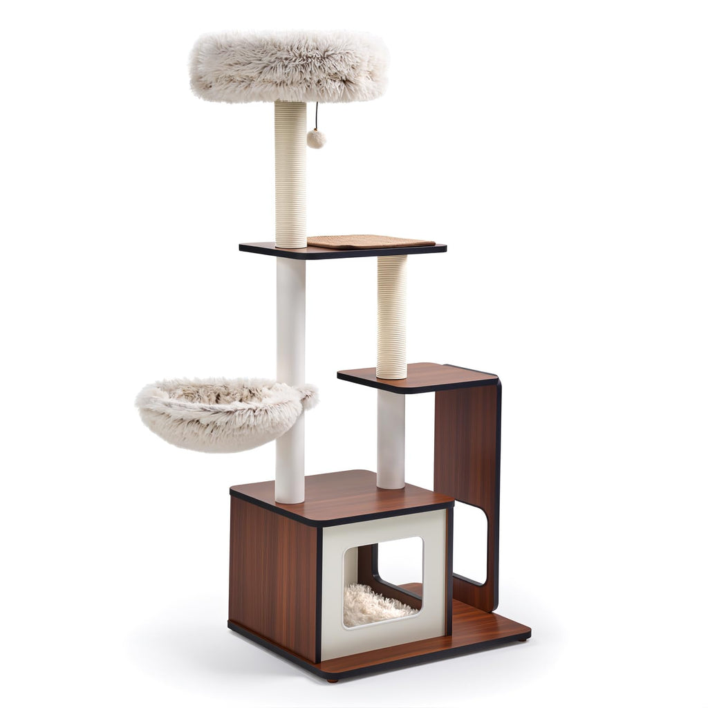 The Pawalaya 54" Architectural Wooden Cat Tower