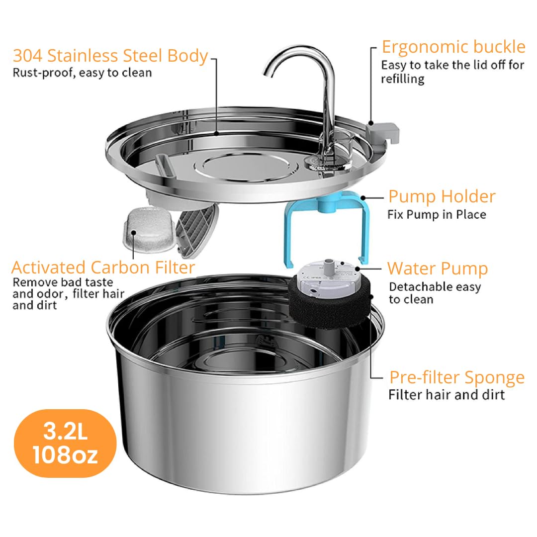 The KittySpout 3.2L Surgical Stainless Steel Fountain