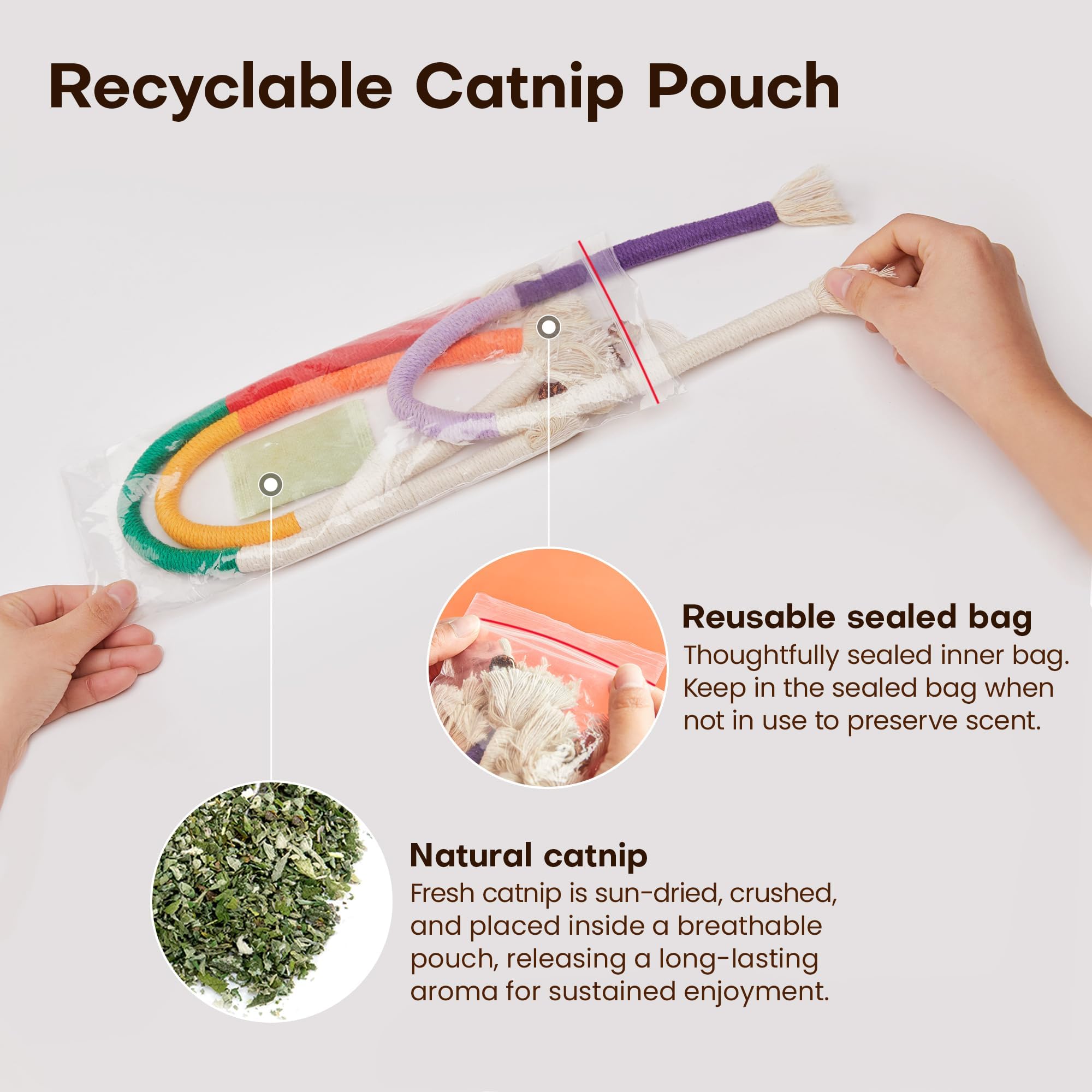 Potaroma Cat Toys Chew Ropes 3Pcs with Refillable Natural Catnip
