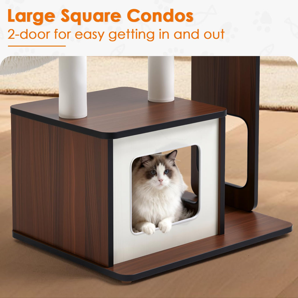 The Pawalaya 54" Architectural Wooden Cat Tower