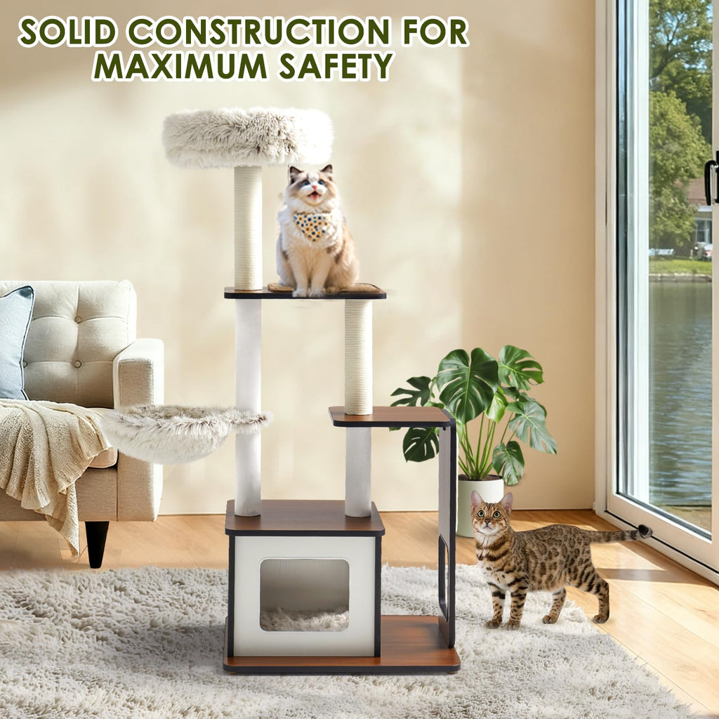 The Pawalaya 54" Architectural Wooden Cat Tower