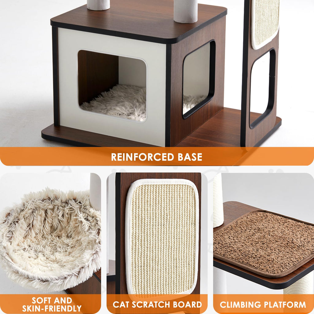 The Pawalaya 54" Architectural Wooden Cat Tower