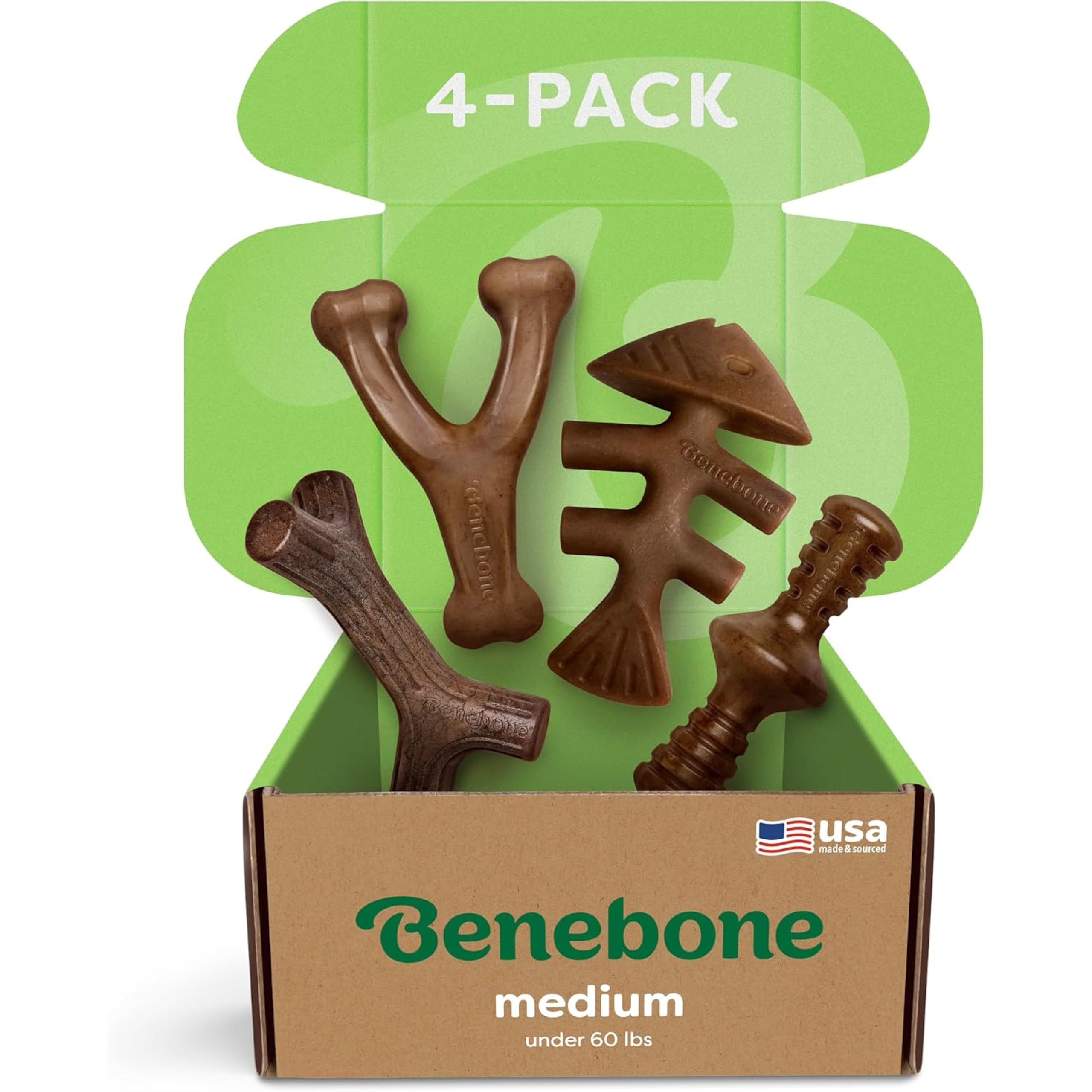 Benebone Medium 4-Pack Dog Toys for Aggressive Chewers